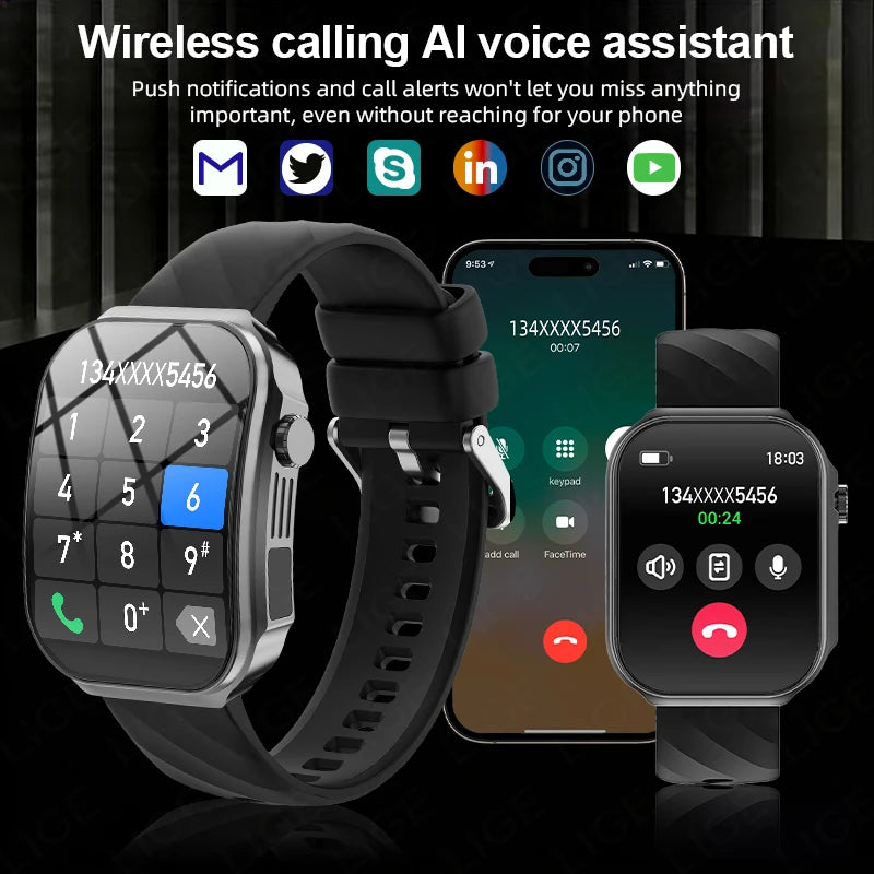 LIGE New 2.2 inch 3D curved Screen Smart Watch Men Bluetooth Call Flashlight 100+Sports Mode Man Watch Waterproof Men Smartwatch