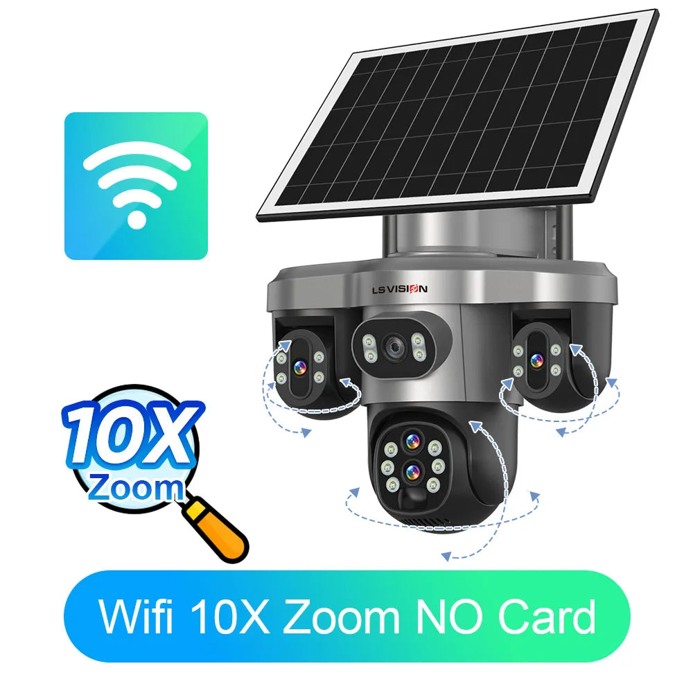 LS VISION 10X Optical Zoom Three Screens Outdoor Surveillance Camera 4g Security Wifi 3 PTZ LENS Cctv Automatic Tracking V380