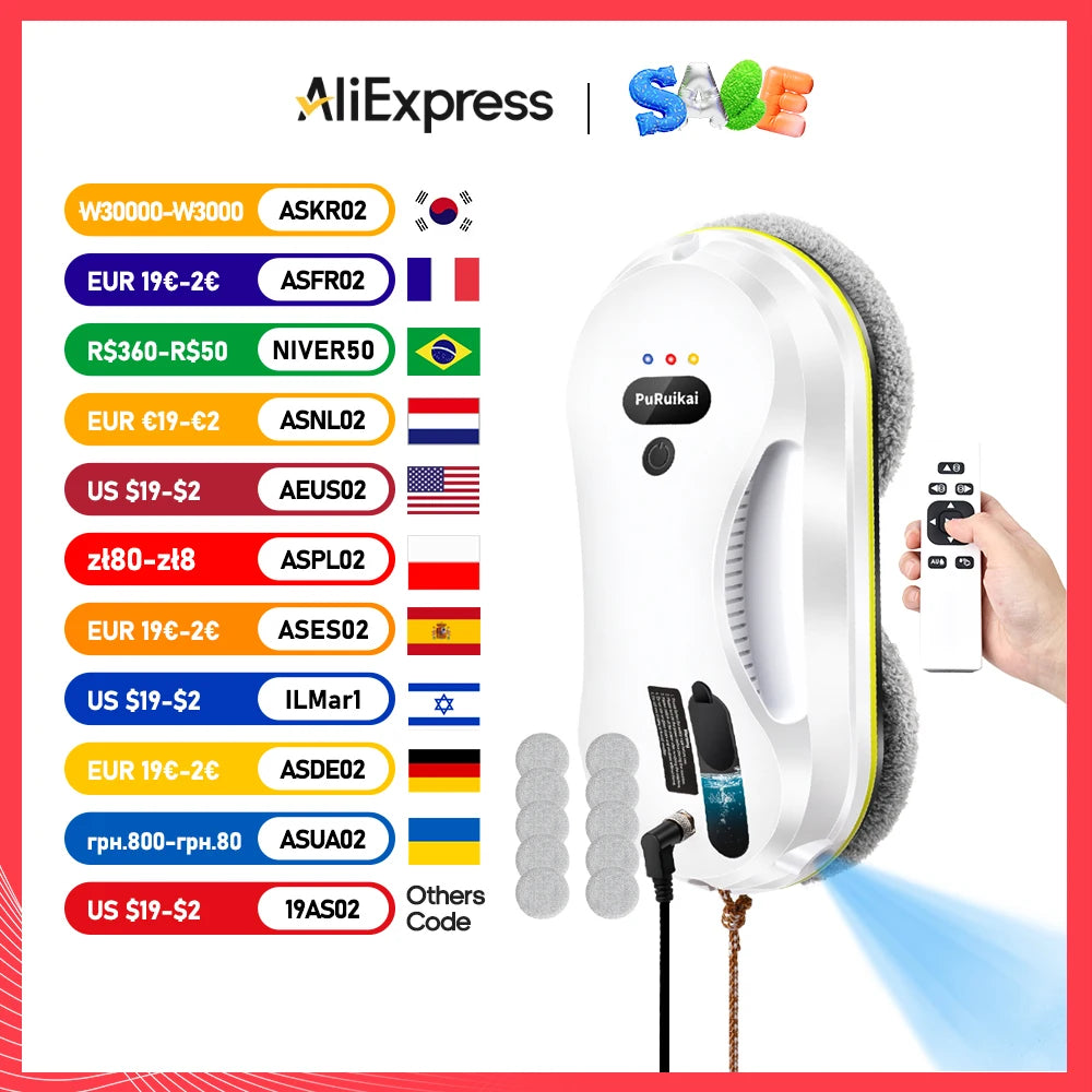 PuRuiKai Window Cleaning Robot Vacuum Cleaner, Window Cleaning Robot, Water Spray Glass Cleaning Robot, Water Spray