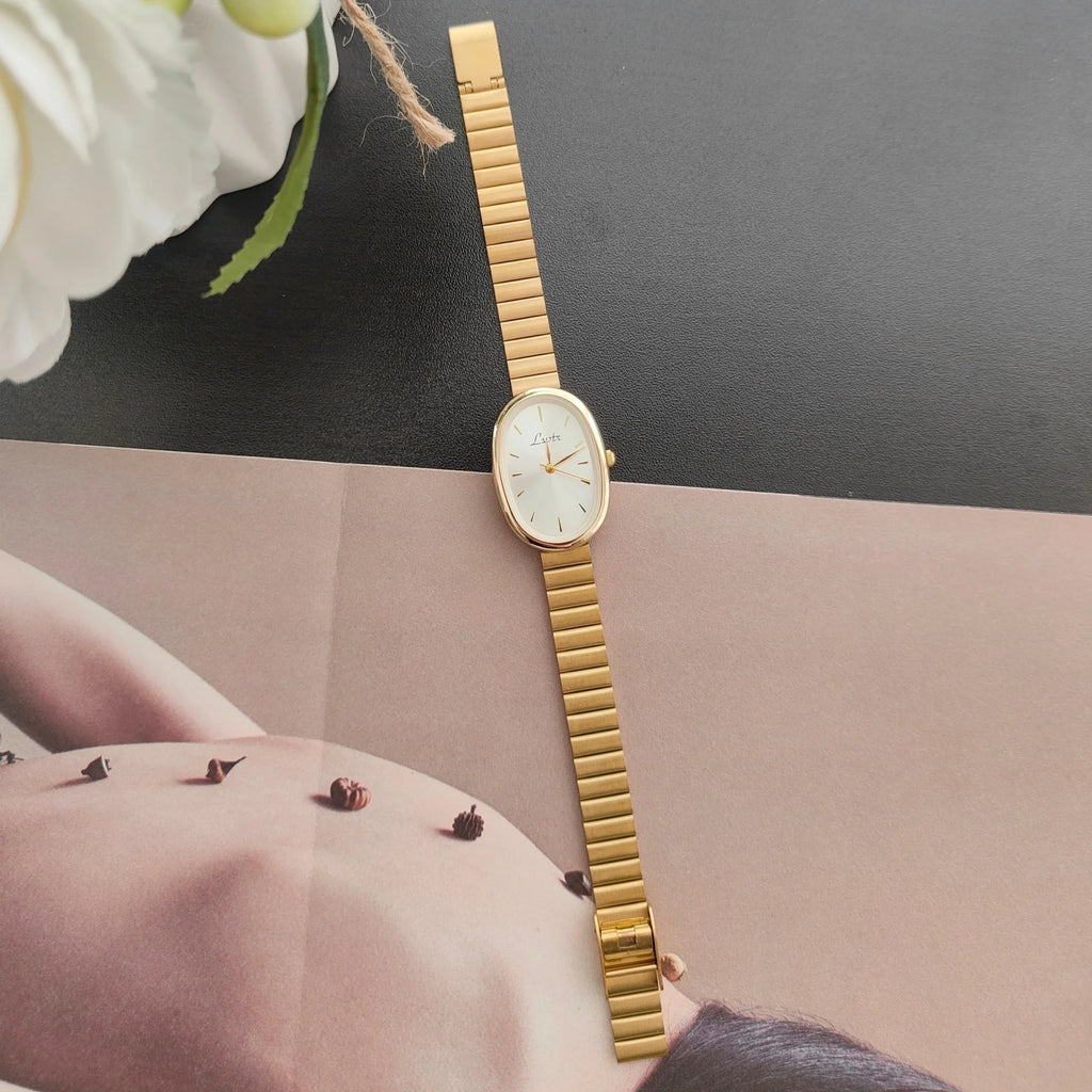 1 Piece of New Fashion Gold Bracelet Women's Watch Retro Luxury Fashion Simple Elegant Accessible Luxury Elegant Versatile Watch Women's Quartz Watch