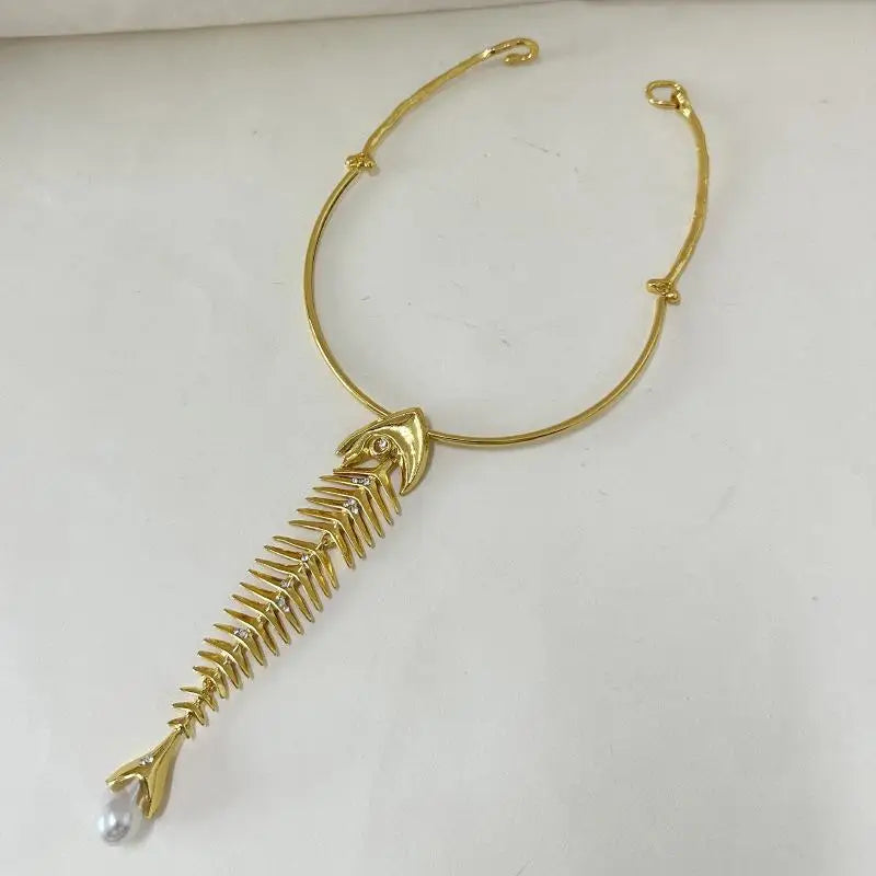European and American Fashion Trends Versatile Niche Exaggerated Fish Bone Necklace