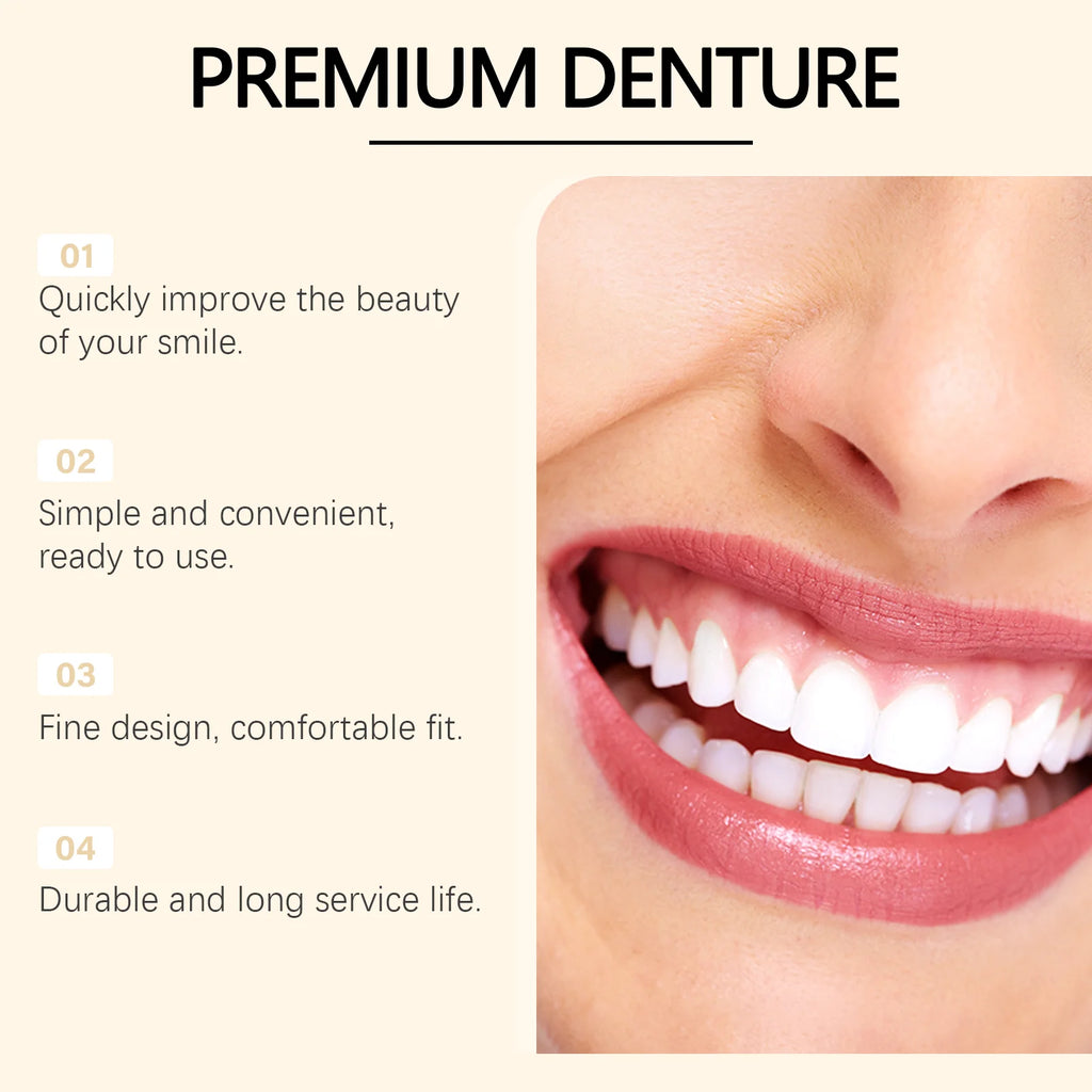 Soft Silicone Dentures Natural False Teeth Full Set Perfect Fit Gums Cover Missing Broken Tooth Upper and Lower Dental Veneers