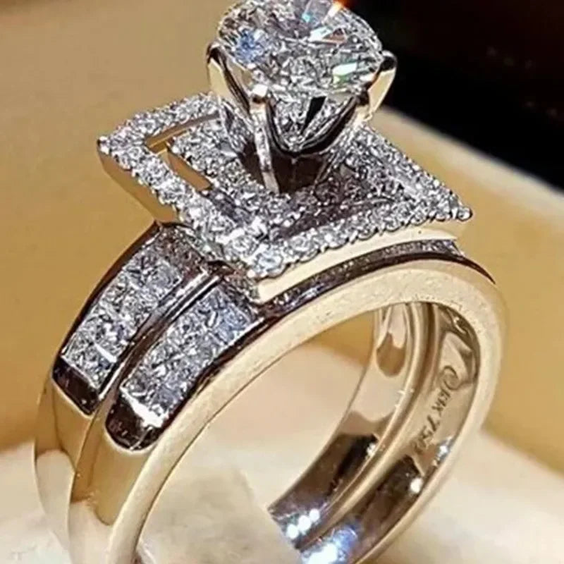 2PCS/Set Milangirl Trendy Crystal Ring Set Wedding Rings Women Geometric Luxury White Bridal Rings Jewelry Ladies Party