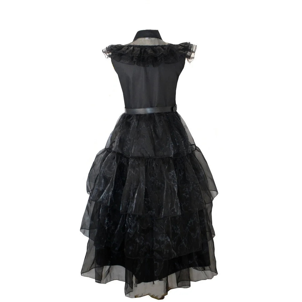 Halloween costume, family role-playing party, Gothic layered lace edge dress, dress with belt