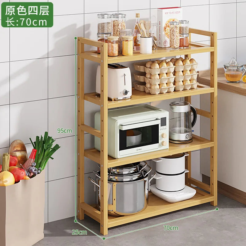 Kitchen Storage Ra Countertop Cabinet Multi-layer Partition elf Spice Microwave Pot Storage Organizer Bamboo Material