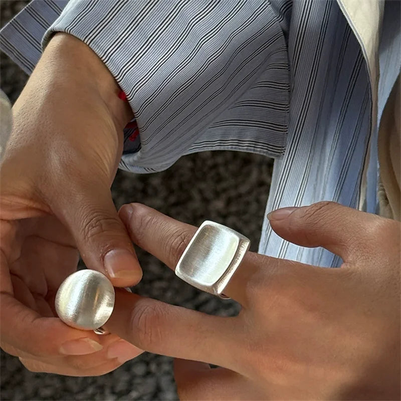 XIYANIKE Exaggerated Classic Scrub Square Geometric Rings For Men Women Hip Hop Fashion New Jewelry Couples Gift Party Rock