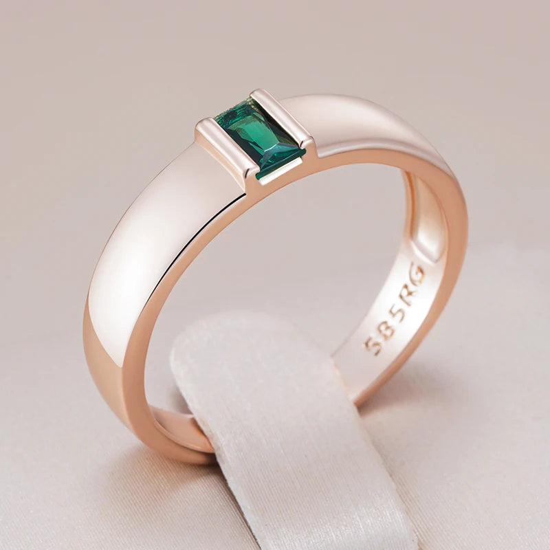 Kinel Hot 585 Rose Gold Color Simple Big Ring for Women Fashion Square Green Natural Zircon Accessories Vintage Wedding Jewelry