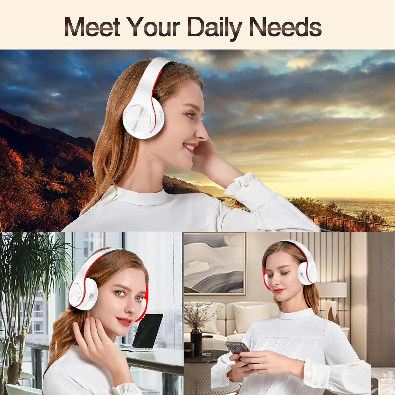 Best Headphones Wireless  Earphones with Microphone Digital Stereo Bluetooth Headset Card MP3 Player FM Radio Music for All