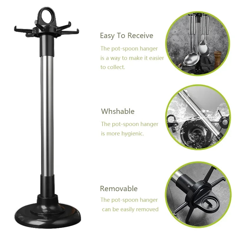 Kitchen Rotary Storage Rack Rotatable Kitchenware Organizer Hooks Spatula Spoon Knife Storage cabinet Kitchen Accessories