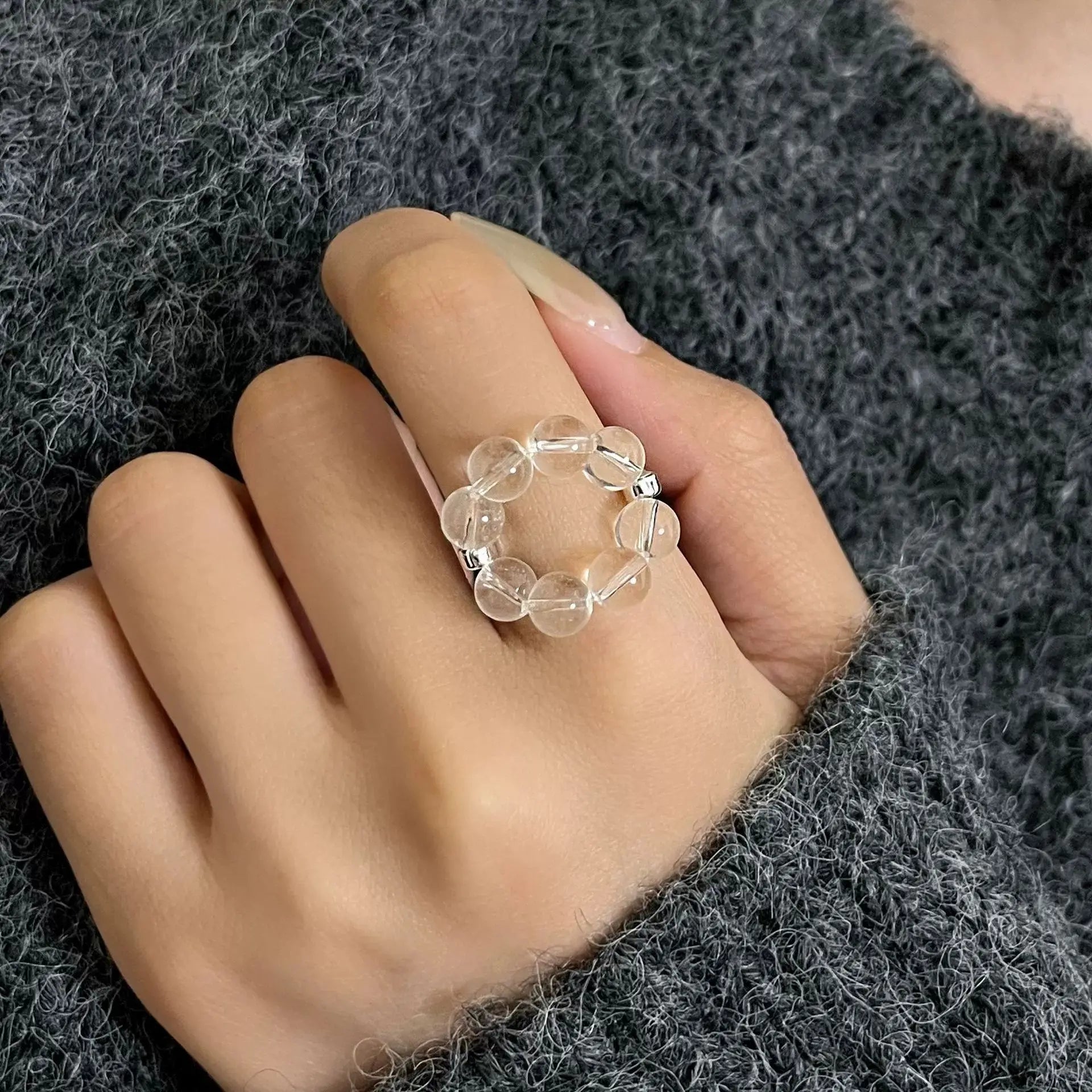 PANJBJ 925 Sterling Silver Geometry Crystal Ring For Women Ellipse Exaggerated Punk Water Drop Open Jewelry Gift Dropshipping