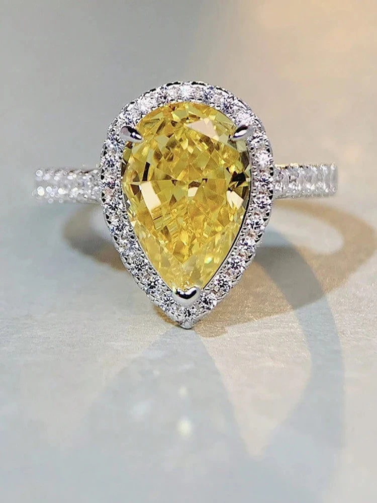 925 Sterling Silver Gorgeous Pink Color Zircon Water Drop Ring For Women Engagement Wedding Luxury High Quality Fine Jewelry