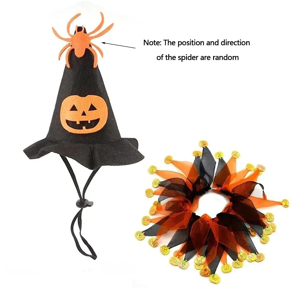 Halloween cat and dog costumes, cute pumpkin patterns, spider-shaped hats, funny role-playing props, collars, pet supplies
