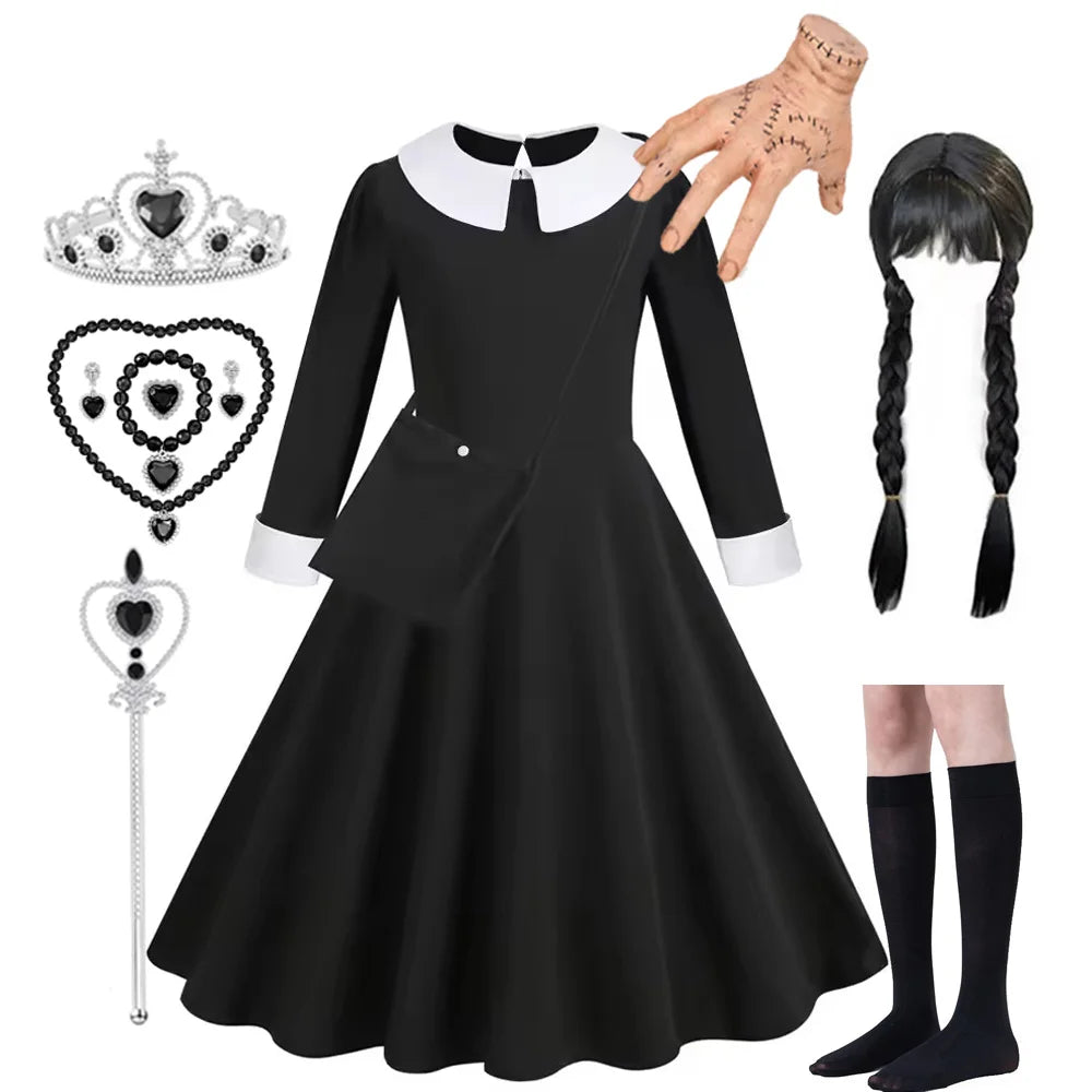 Halloween Costume For Girls Adams Cosplay Black Dress Costumes Gothic Dresses Children Clothes Party
