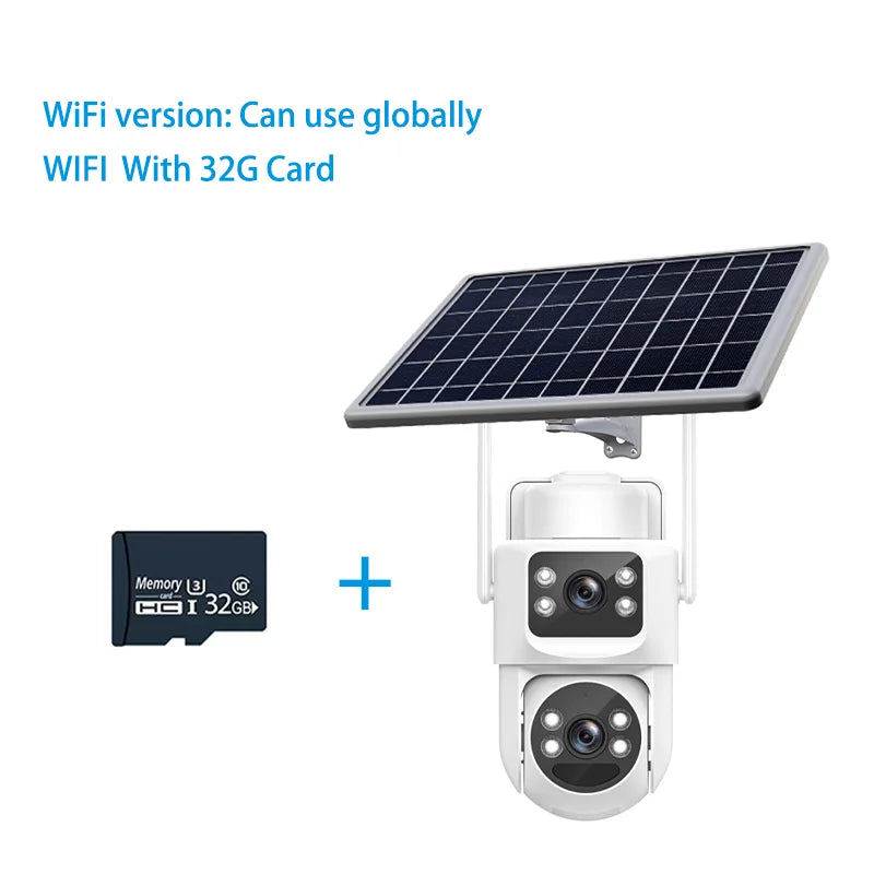 EseeCloud 8MP 4K 2.4G 5G WiFi6 Dual Lens Dual Screens Mini Wireless PTZ Security Camera 4G Sim Card Outdoor Solar Camera