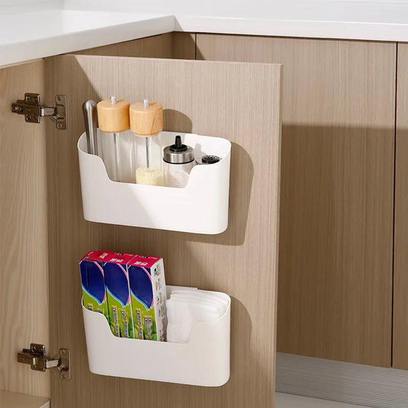 Kitchen Wall-Mounted Adhesive Storage Rack Multifunctional Cabinet Door Storage Box under Sink Drawer Shelf Bathroom Organizer