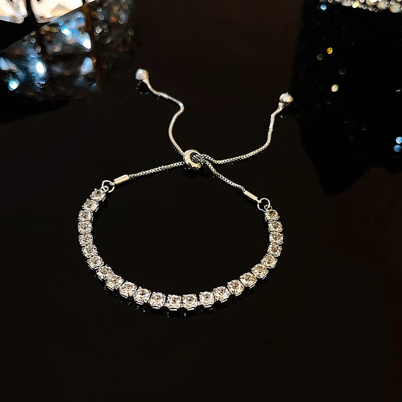Shiny Transparent White Thin Crystal Bracelet For Women Simple Refracted Colorful Light Stretch Bracelet 2022 Jewelry Party Gift