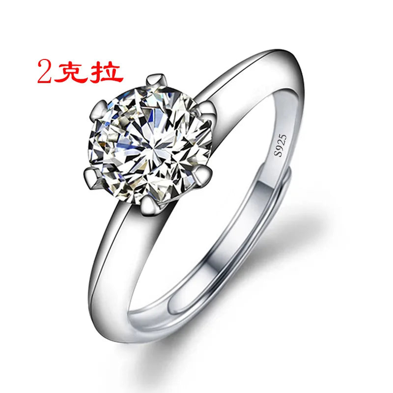 Never Fade Luxury Classic 18K White Gold Color Ring Solitaire 2 Carat Zirconia Diamant Wedding Band Women Jewelry Accessories