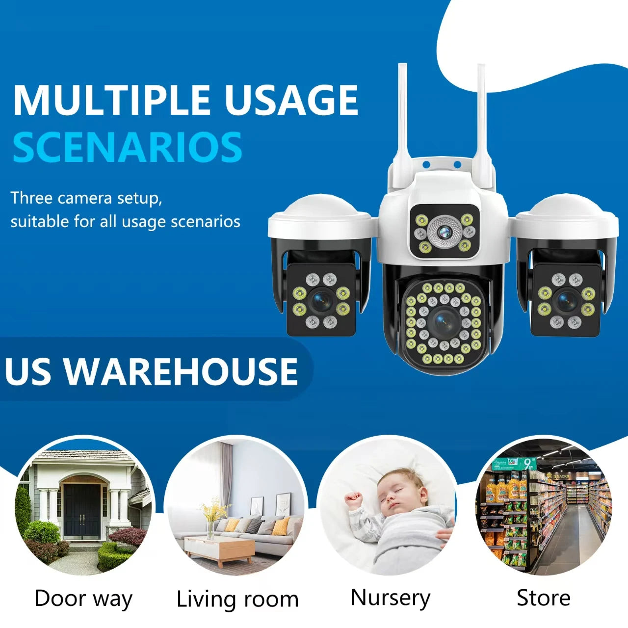 Three Screen WIFI IP Camera Outdoor 8K 15MP Three Lens PTZ Cam Ai Human Detection IP66 Waterproof Onvif CCTV Security Cam Yoosee