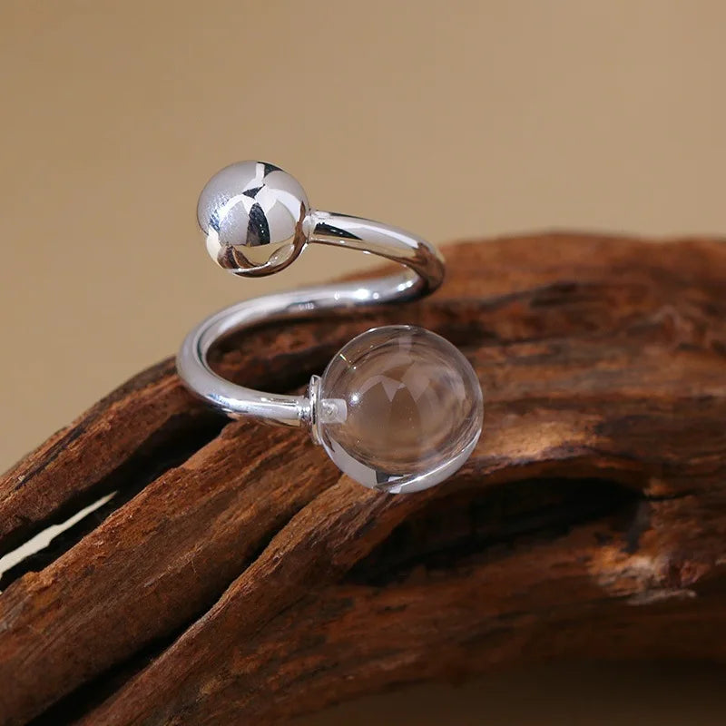 PANJBJ 925 Sterling Silver Geometry Crystal Ring For Women Ellipse Exaggerated Punk Water Drop Open Jewelry Gift Dropshipping