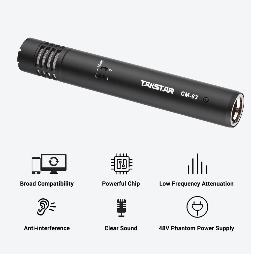 TAKSTAR CM-63 Professional Diaphragm Condenser Microphone Moisture Resistant XLR Cardioid Microphone for Studio Recording Mic