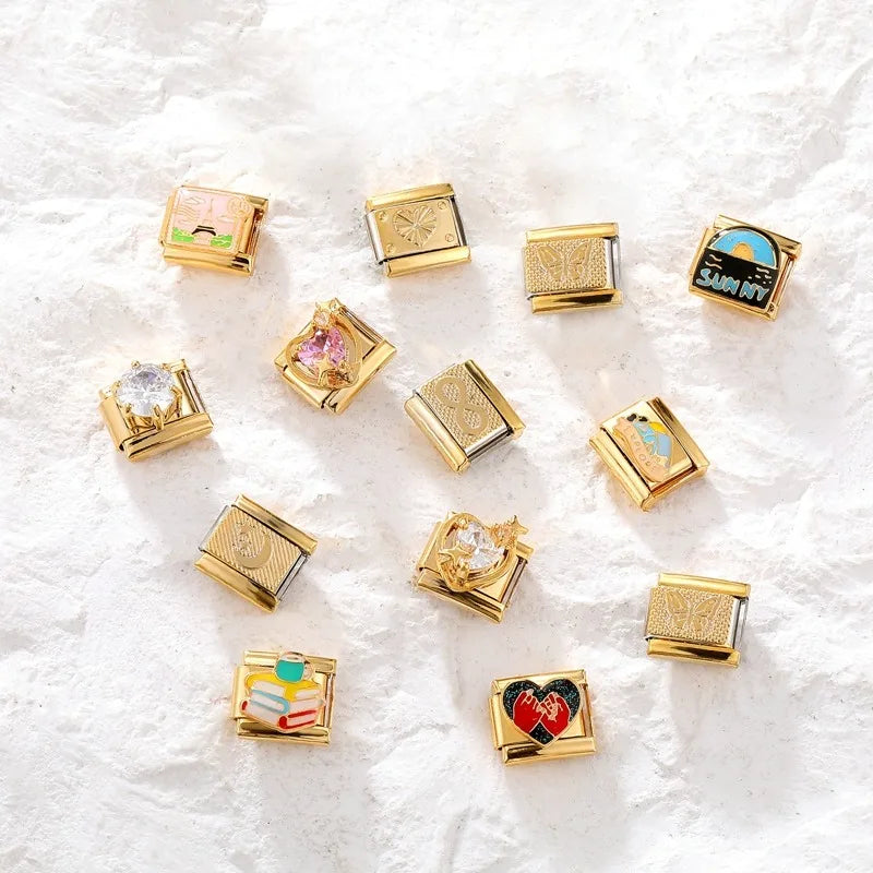 New Fashion 9mm 15 Style Italian Modular Charm Bracelet Fashionable Leisure Holiday Scenery Literary Modular Elastic Bracelet