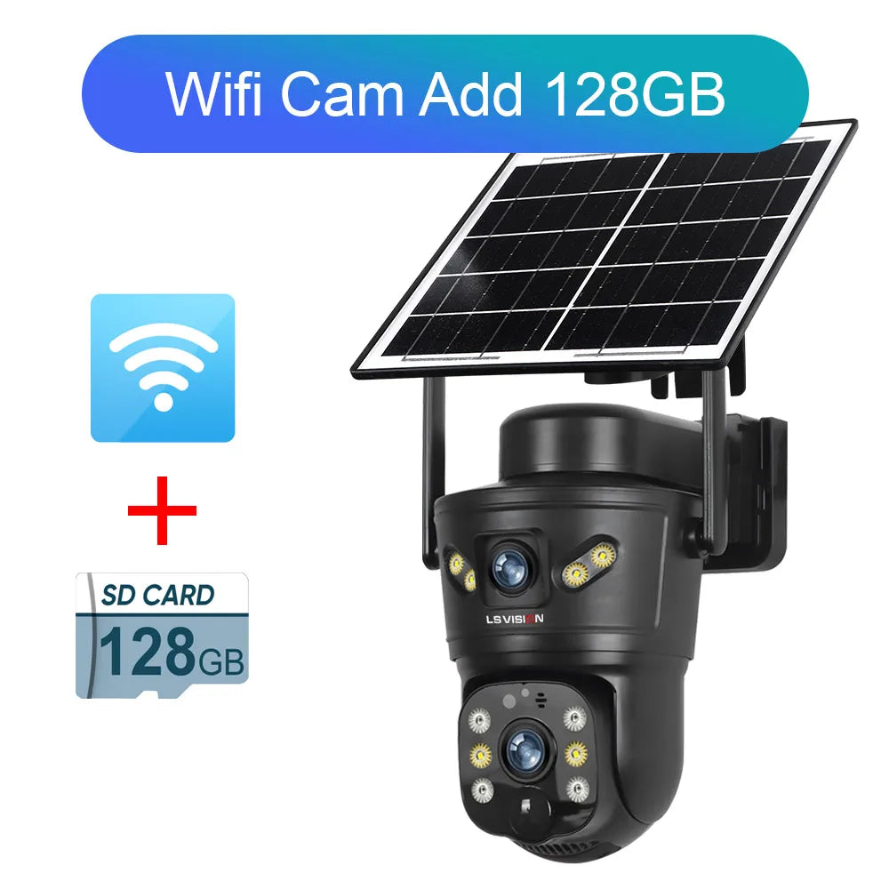 LS VISION 4K 8MP Dual Screens Solar Security Camera Outdoor 4G/WiFi Dual Lens PTZ Human Auto Tracking CCTV Cameras V380 Pro App