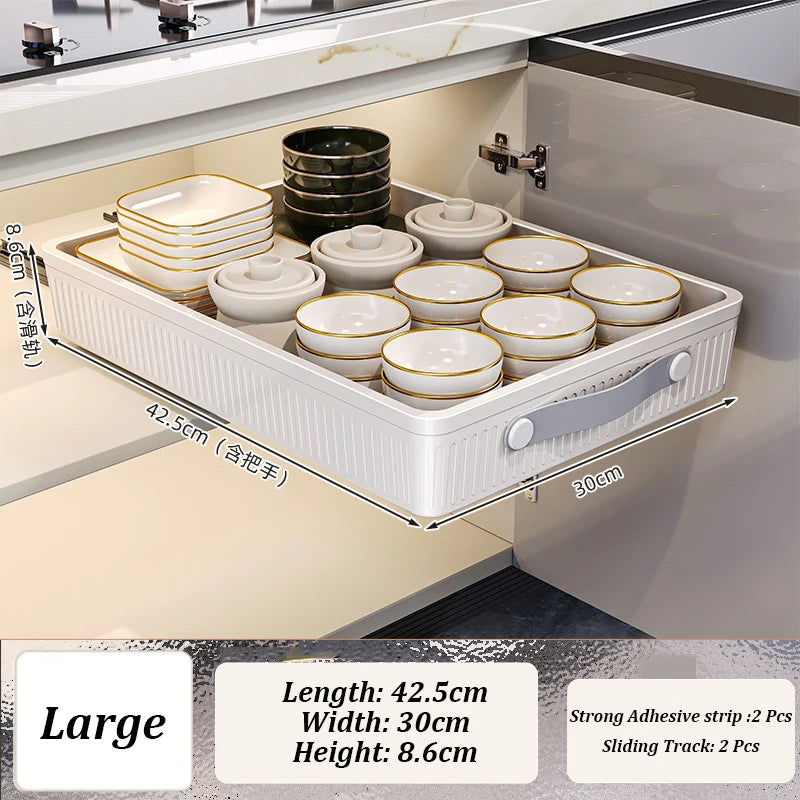 Kitchen Sliding Drawer with Slide Rail Cabinet Clothes Spice Dish Bowl Storage Rack Pull Out Cabinet Organizer Tray With Handle