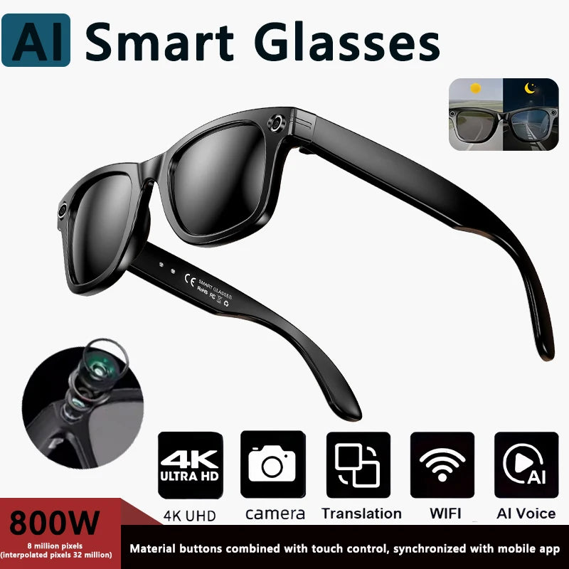 AI smart glasses with Camera Video 8MP Translation Sunglasses Bluetooth Call Music Play Men Women 2025 Recording 100+ Languages