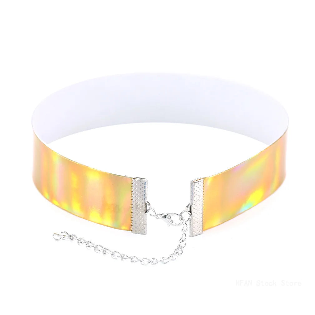 New Fashion Rainbow Necklace Women Goth Punk Holographic Choker Gothic Necklace Fashion Iridescent Jewelry