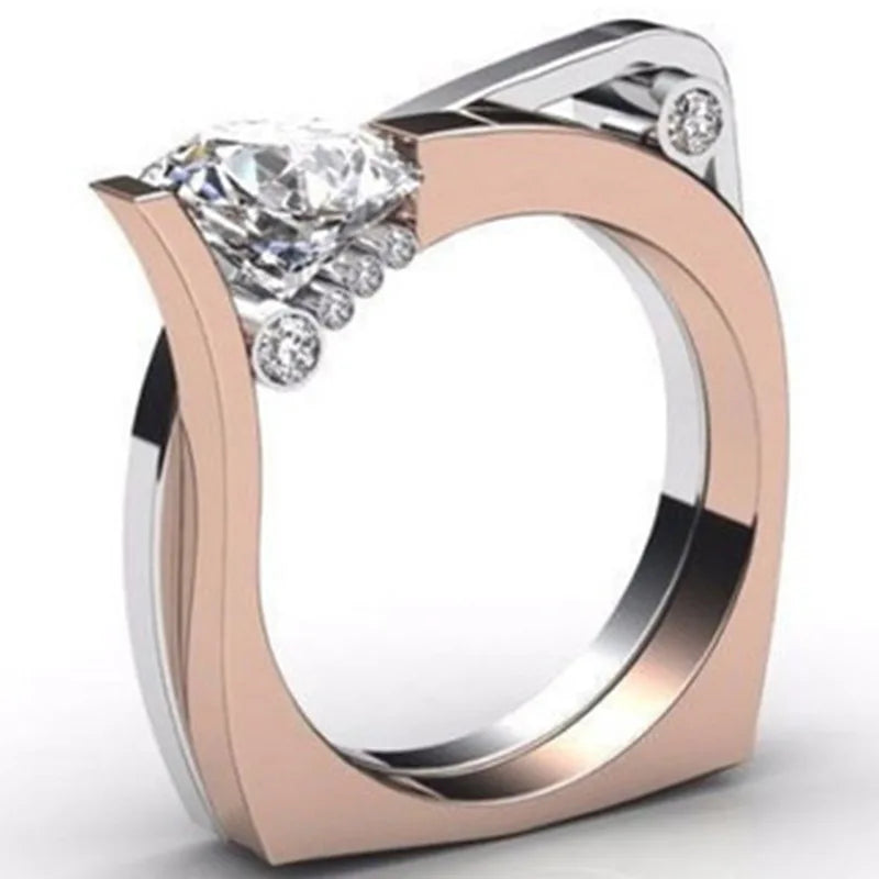 Creative Silver Color Rhinestone Finger Ring for Women Men Personality Wedding Ring Two-tone Square Zircon Hip Pop Ring Jewelry