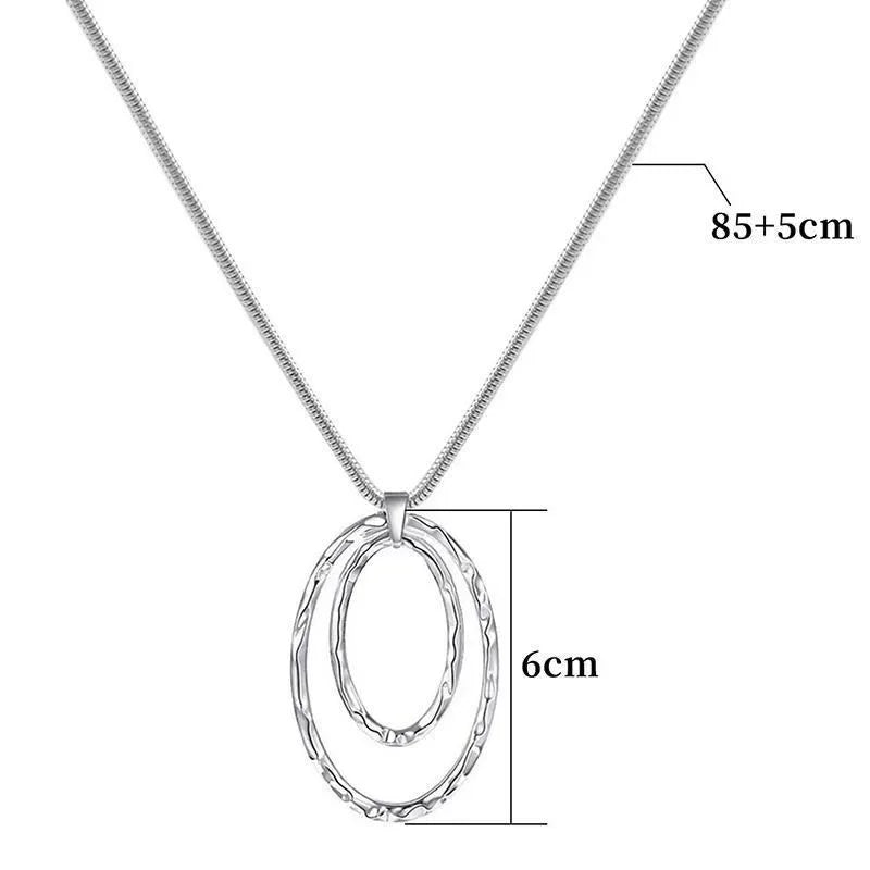 New Fashion Large Double Circle Pendant Necklace Fashion Simple Sweater Chain