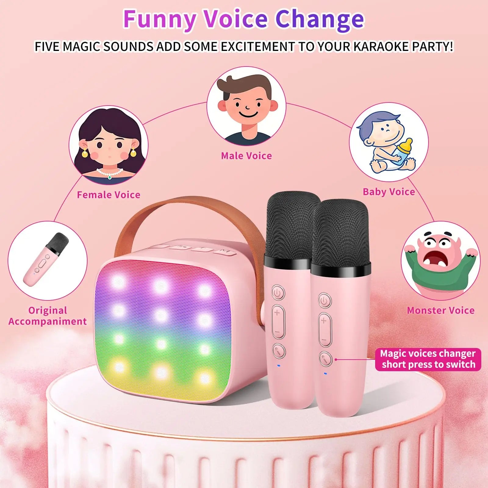 Haomuren Mini Karaoke Machine Portable Bluetooth 5.3 PA Speaker with 2 Wireless Microphones for Home Family Singing Gift K12