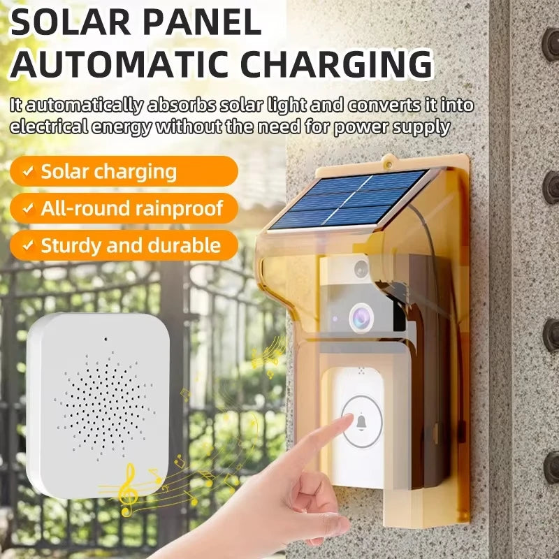 HD Wireless WIFI Doorbell Camera with Solar Charging Waterproof Night Vision Smart Home Two-way Intercom Voice