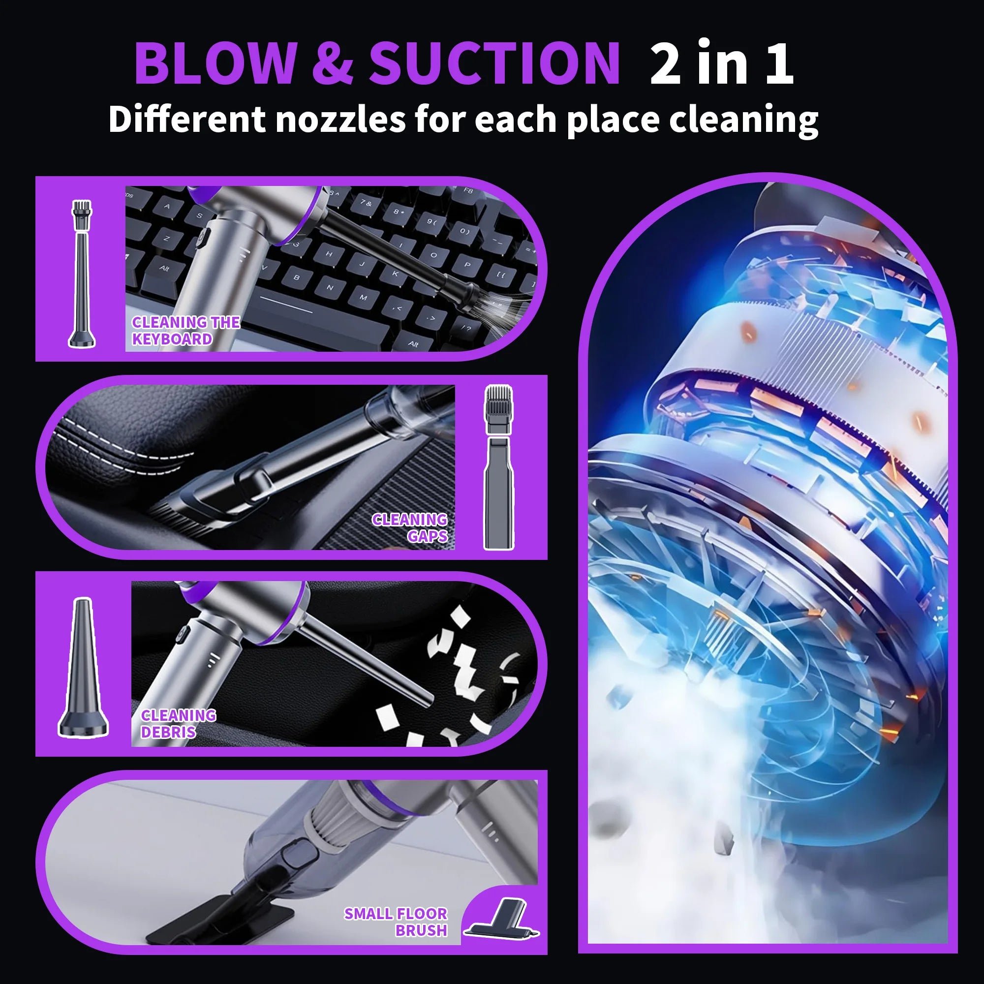 Car vacuum cleaner: multi-functional, handheld, brushless, dual-purpose, all-in-one, suitable for home use, with inflation and d