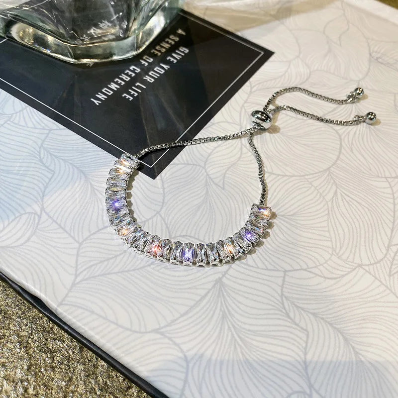 Shiny Transparent White Thin Crystal Bracelet For Women Simple Refracted Colorful Light Stretch Bracelet 2022 Jewelry Party Gift