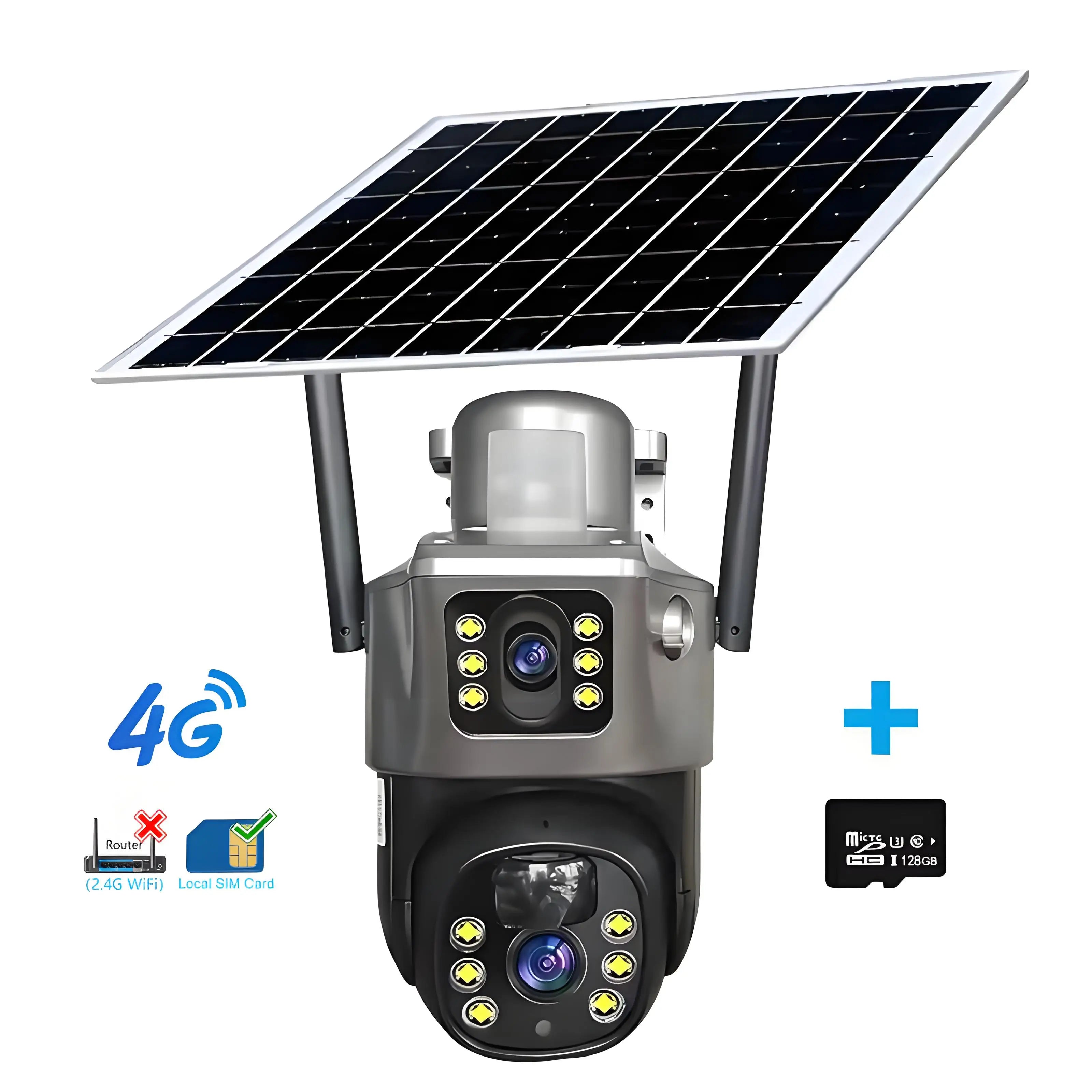 V380 Solar Camera 4K 4G Sim 8MP Dual Lens Wireless WiFi Monitoring Camera PIR Mobile Detection Outdoor Safety Waterproof Camera