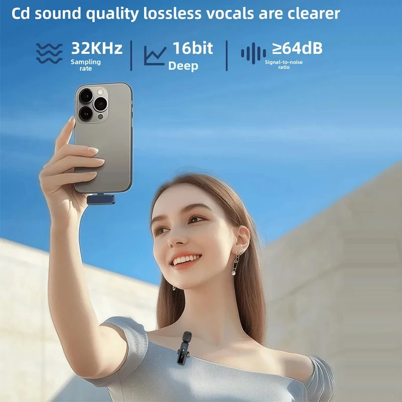 Wireless Lavalier Microphone Portable Audio Video Recording Mini Mic Adapter for iPhone Android Live Broadcast Gaming Phone Mic