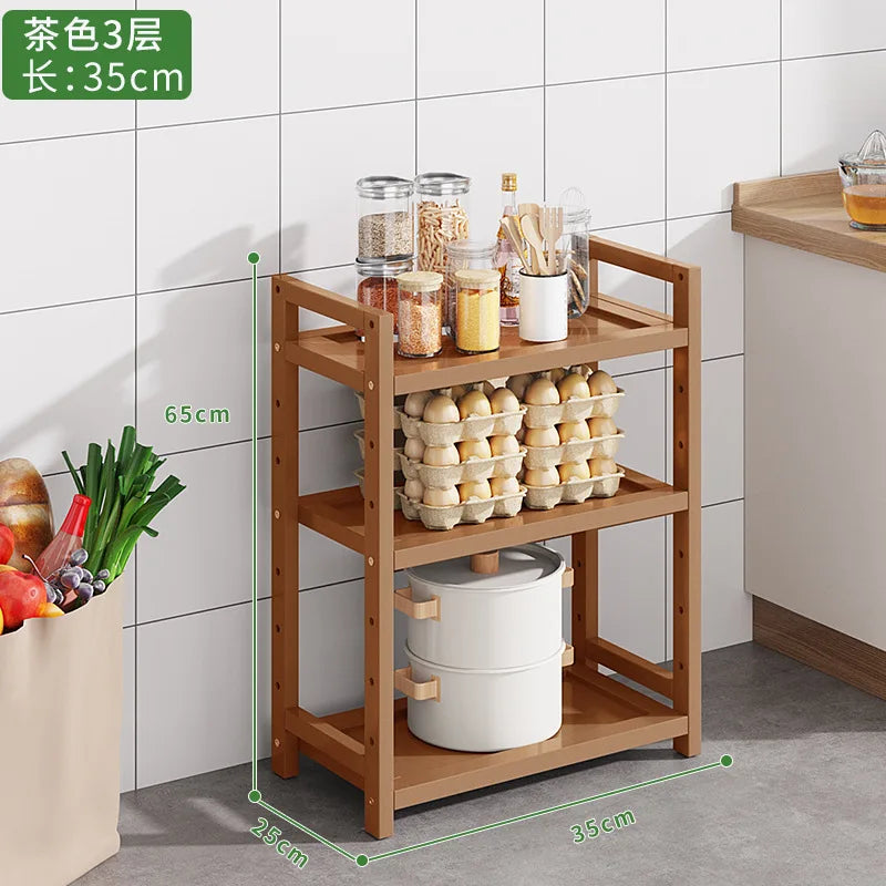 Kitchen Storage Ra Countertop Cabinet Multi-layer Partition elf Spice Microwave Pot Storage Organizer Bamboo Material