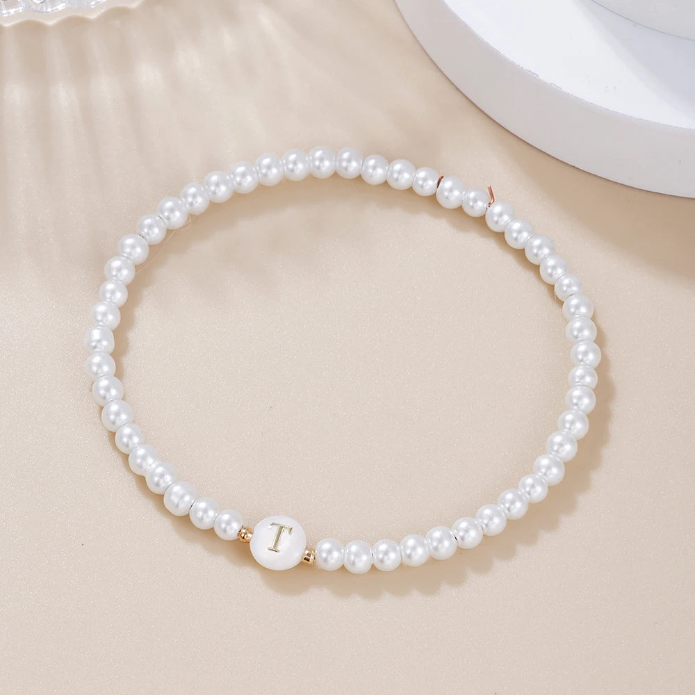 New Fashion 26 Letter Bracelet Women Temperament Handmade Simulated Pearl Bead Bracelet For Women Jewelry Gift