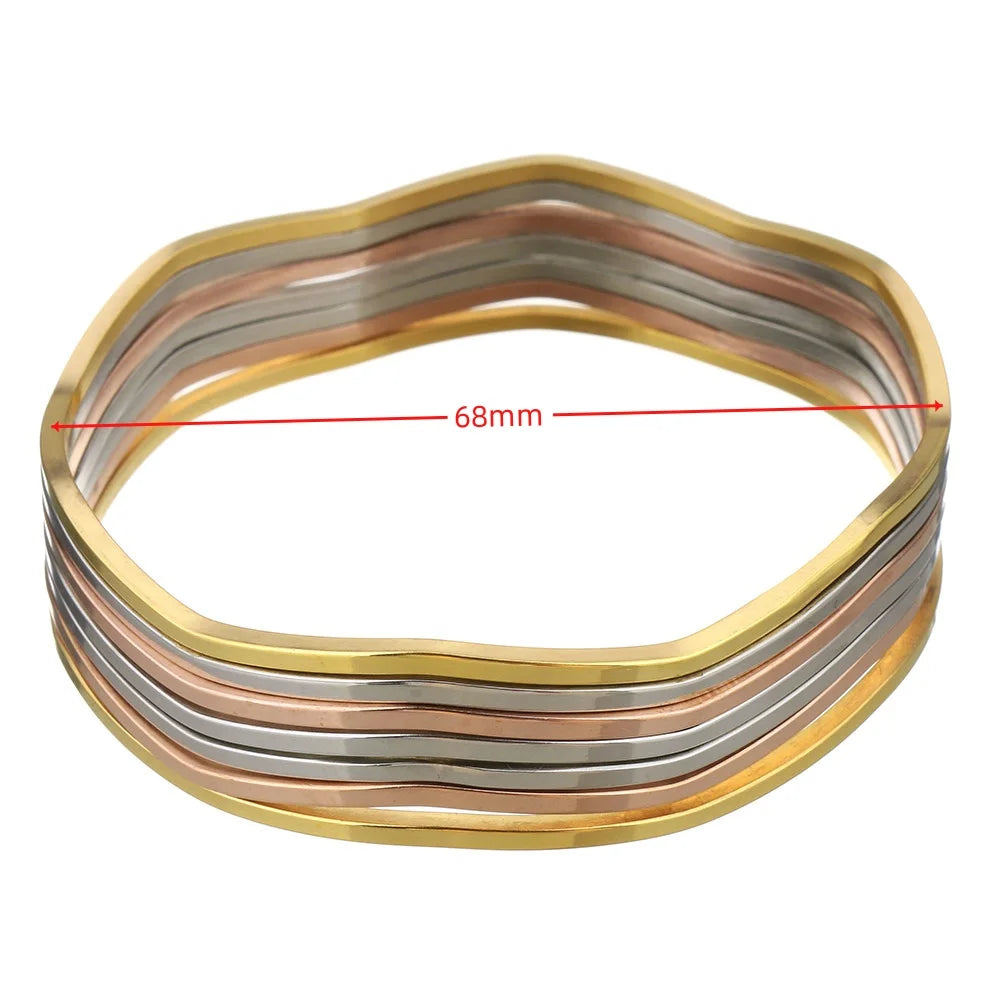 7PCs/Set New Fashion Roman style Stainless Steel Bangle gold color Lover Charm Bracelet for Women Brand Gold Wide Cuff Bangle