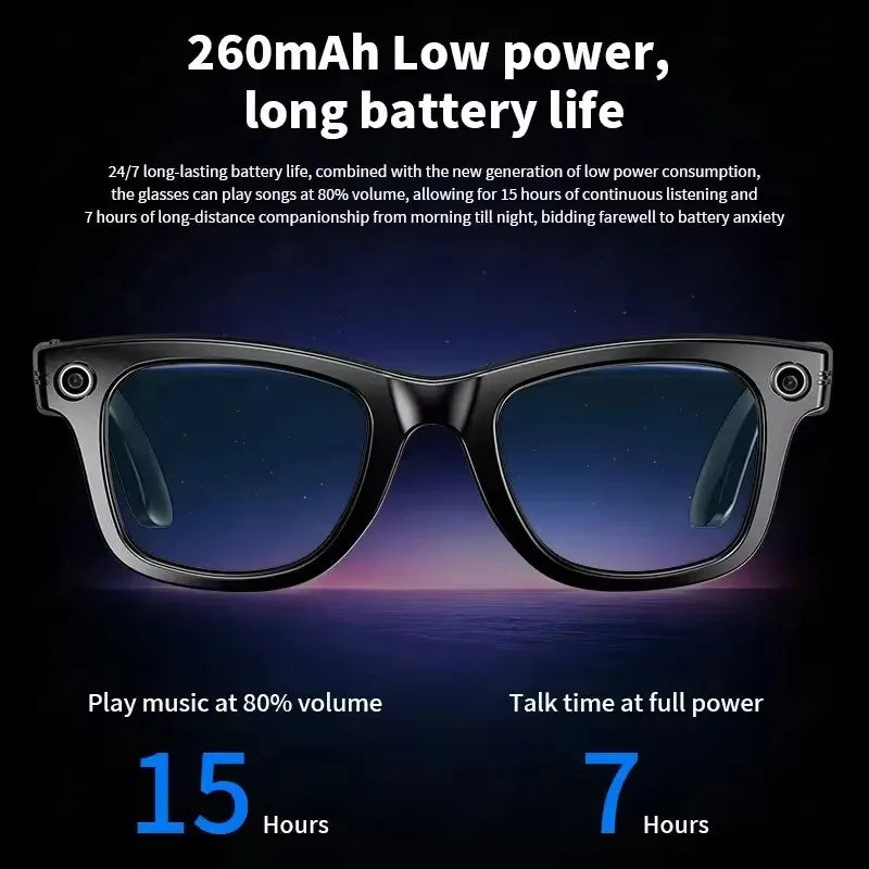 Smart Glasses HD Recording Videos AI Photo Recognition Answer Translation 290mAh Large Battery IP67 Waterproof Bluetooth Glasses