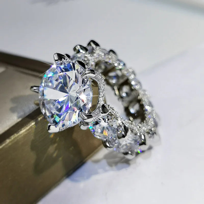 925 Stamp Ring White Zircon For Propose Wedding Engagement Ring Princess Inlaid Big Diamond Rings For Gift Girl Friend