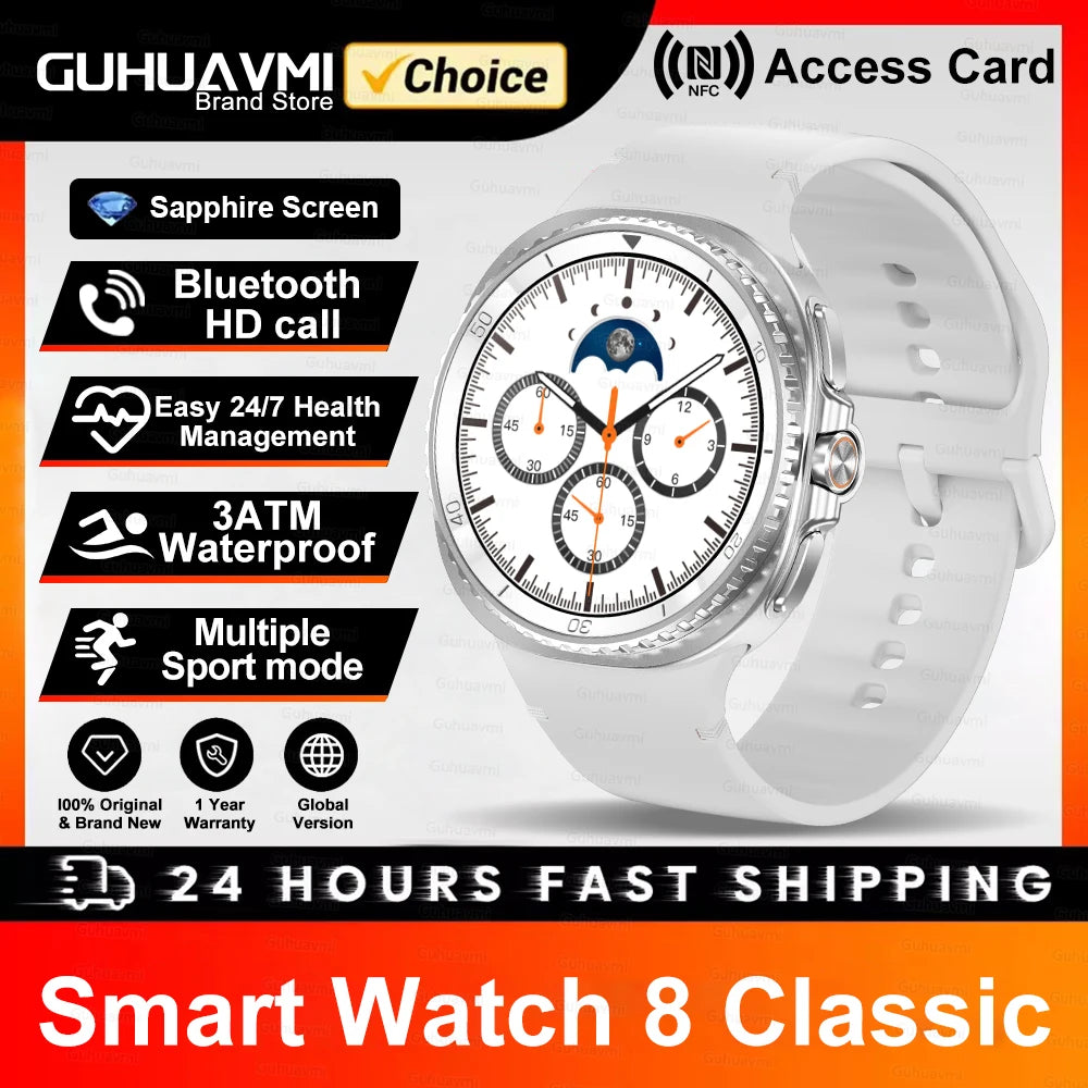 New Smart Watch 8 Classic Men HD Display Screen GPS BT Call Sports Fitness Waterproof Watch SmartWatch 1.32-inch For Android IOS