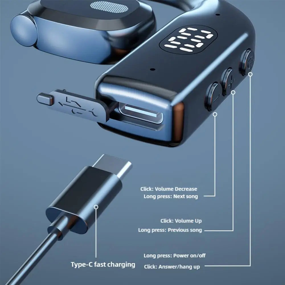 Wireless Bluetooth 5.4 Headphones With LED Display Earphones Long Standby Waterproof  Business Headphones Mono Outdoor Call