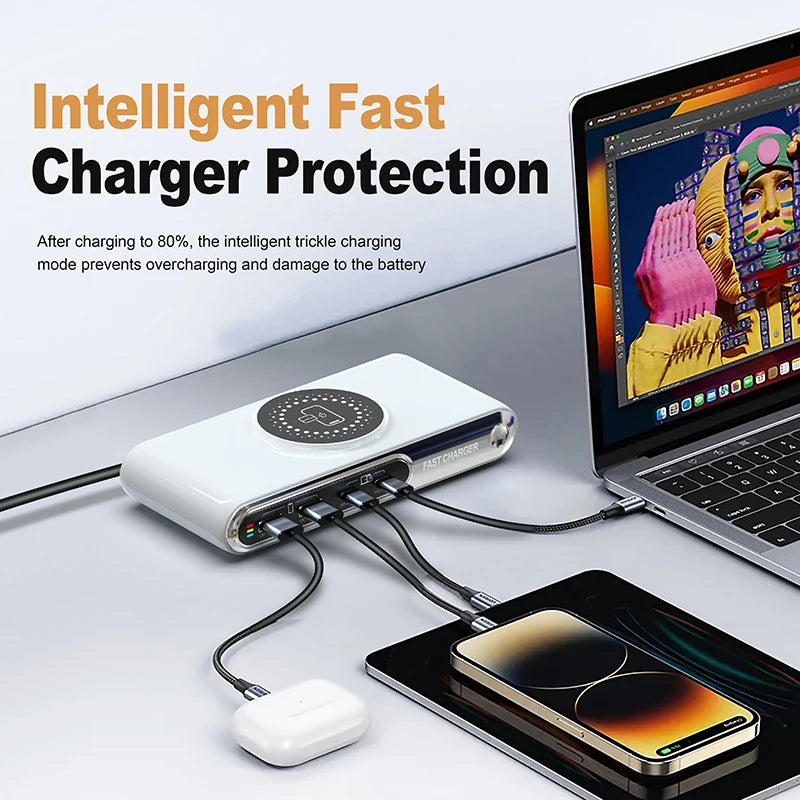 New 72W Multifunction Charger Wireless Charger 4-Port PD+QC USB Type-C Quick Charger Home Travel Office Convenient For Phone
