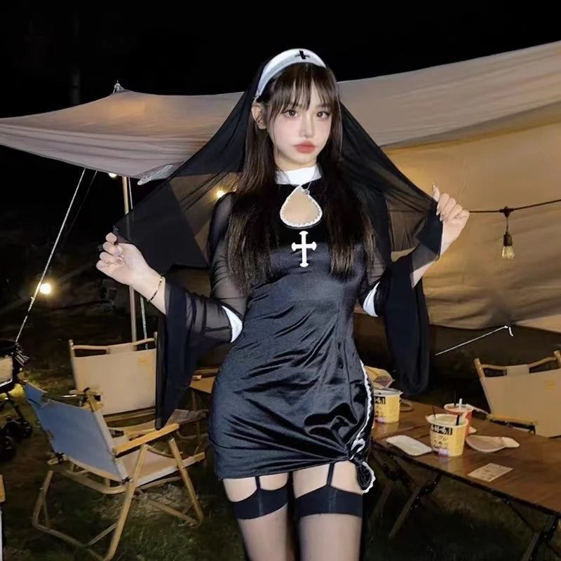 Halloween Costumes For Women Nun Cosplay Dress Gothic Sexy Tempting Uniform Party Performance Clothing Horror Movie Prop