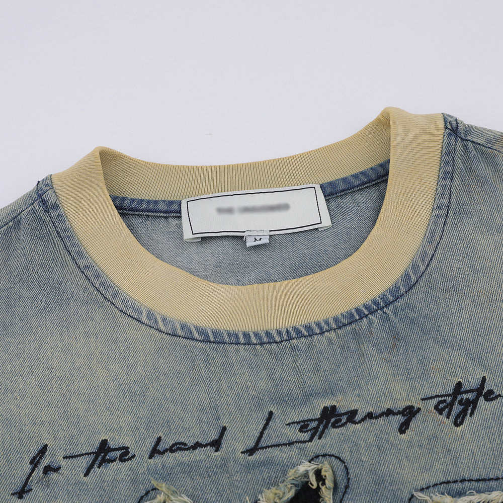 Trendy High-street Loose-fitting Ombre Color-block Crewneck Top
