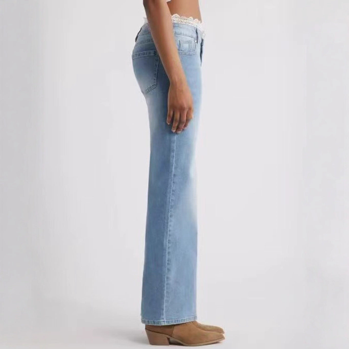 Womens Stylish Lace-trimmed Stretch Denim Jeans