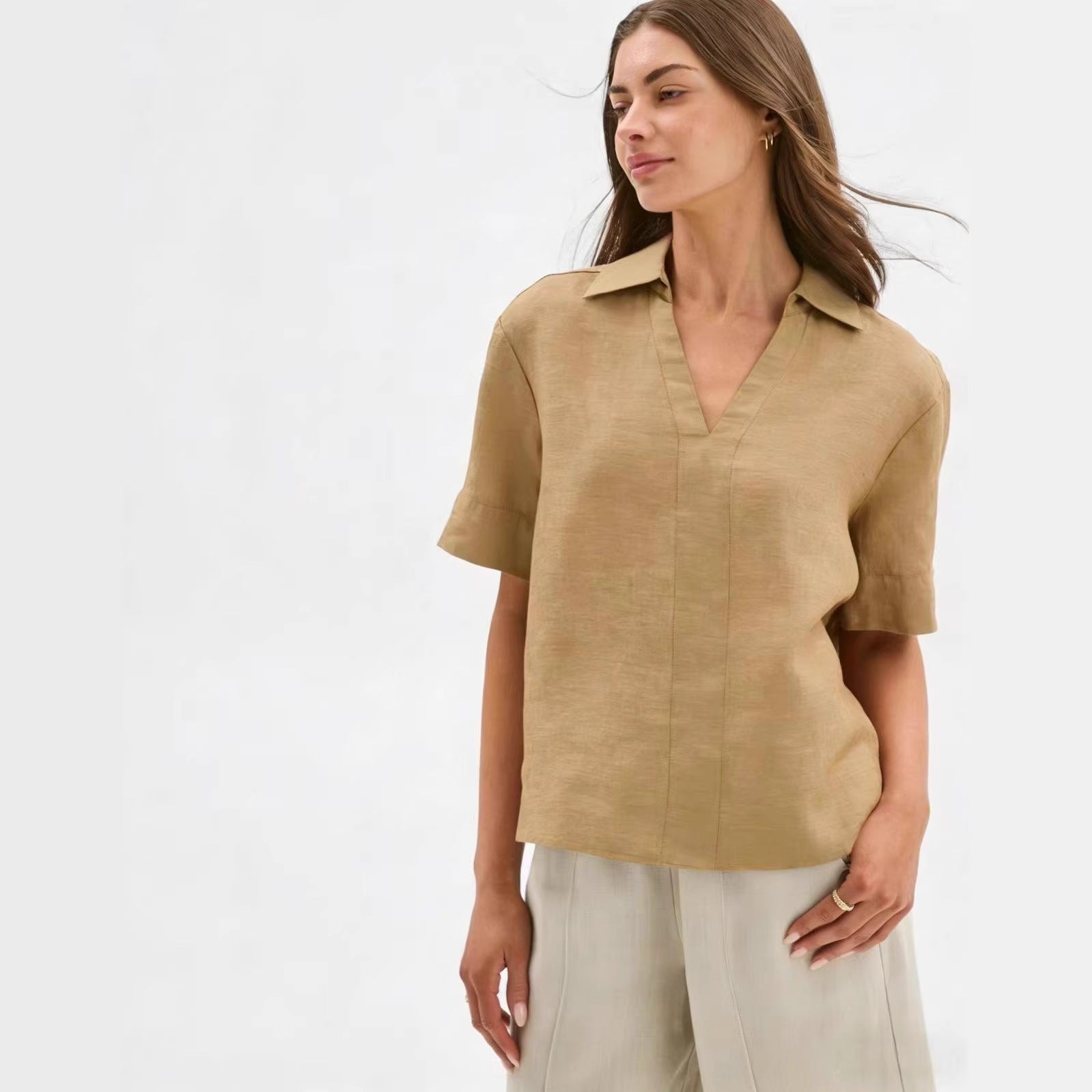 Summer Thin Figure-flattering Casual Faux Linen Top