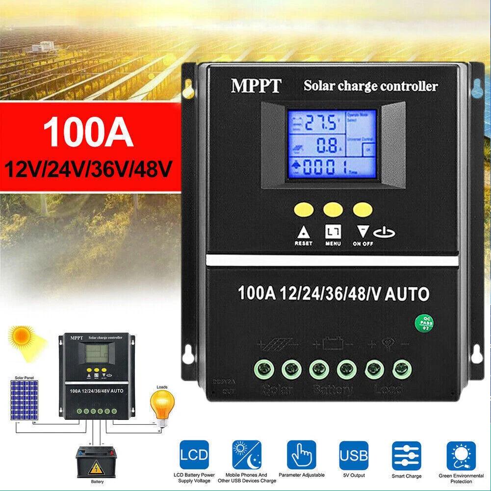 Support pan European shipping--100A MPPT Dual USB Solar Charge Controller 12V 24V 36V 48V Solar Panel Lead Acid Lithium Battery Regulator Stabilizer Charger